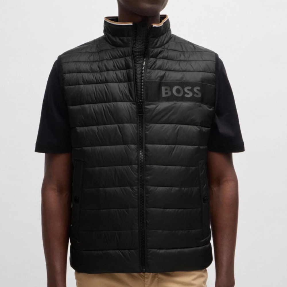 BOSS size small WATER-REPELLENT GILET WITH 3D-LOGO TAPE winter puffer vest
